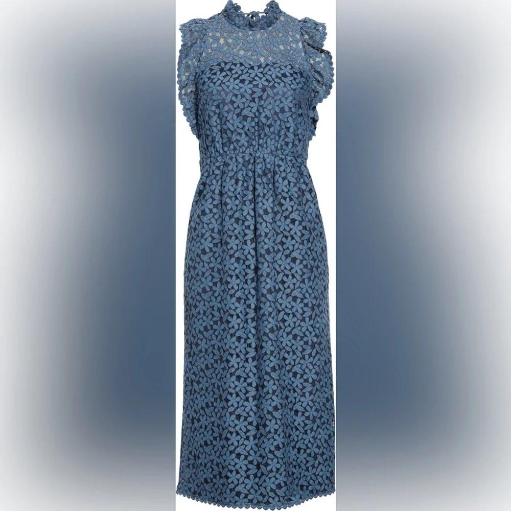 Kate Spade Blue‎ Halter Flutter Sleeve Midi Dress